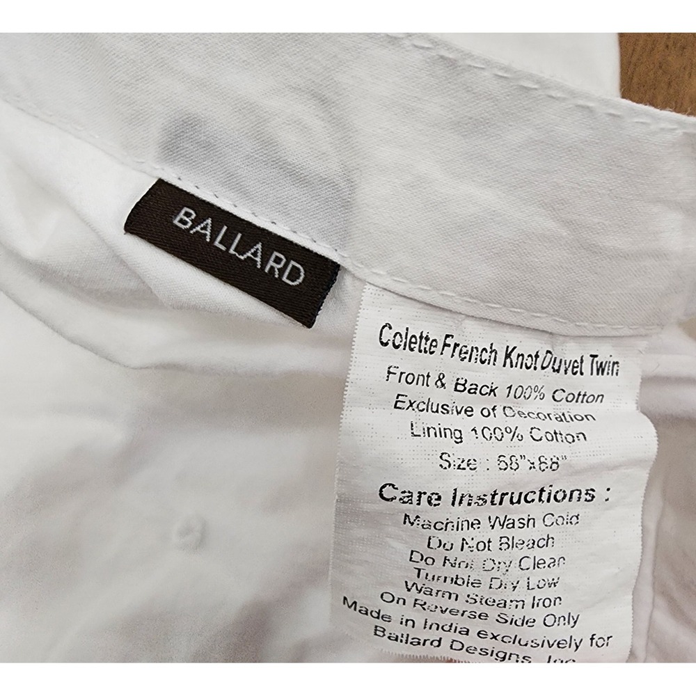 Ballard Design Colette French Knot Twin Sz Duvet Cover White 100% Cotton - Picture 2 of 7